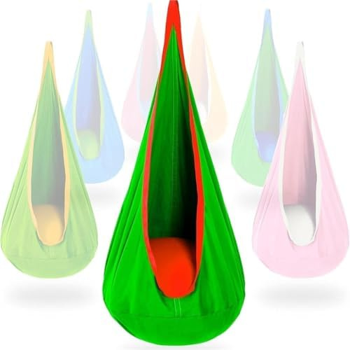 Hängehöhle Hängesessel Schaukel Für Mit Weichem Velvet‑Kissen, Indoor, Outdoor Inkl. Karabiner & Betonanker(Green 1)