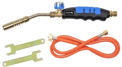 Högert Technik Gasbrenner Set HT2C511, Lötbrenner mit 2 kW Leistung, 1850C Flammentemperatur, inkl. 1,5m Schlauch und Schlüssel, für Löten und Abflammen