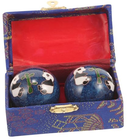 Veemoon 2 Stück Chinesische Baoding Massagebälle Handübungen Handmassage Kugeln aus Langlebigem Emaille Material mit Panda Design Tragbar für Büro und Fitness Geschenkbox Inklusive