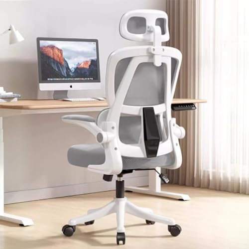 XUEGW Ergonomic Office Chair - Gray | Adjustable High Back Mesh Desk Chair with Lumbar Support,Flip-Up Arms | Home Office,Gaming,Study
