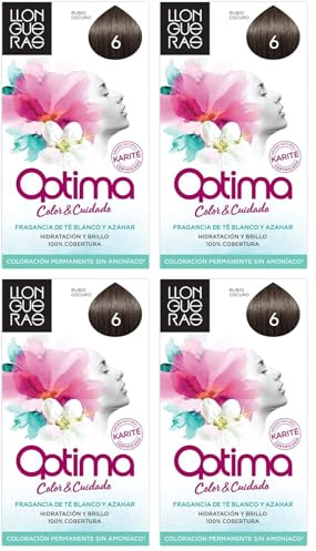 Llongueras Optima Tinte de Cabello Permanente sin Amoniaco Tono #6 Rubio Oscuro (Paquete de 4)