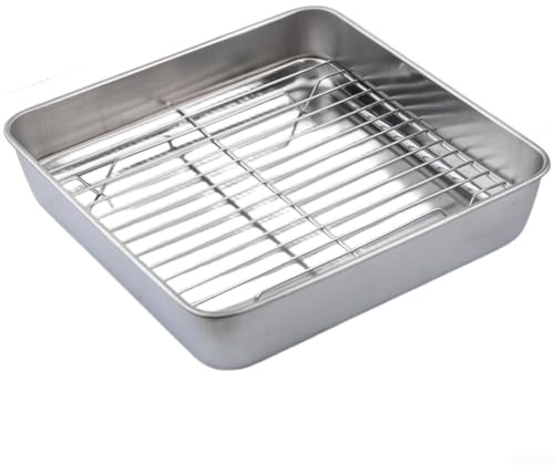 Quadratische Kuchenform, 430 Edelstahl Eckig Auflaufform Backform mit 5 cm Tiefe,Perfekt für Kuchen/Lasagne/Brownie(20)