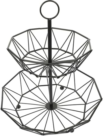 huanglyc-232 Tisch Obstständer 2-stöckiger Obstkorb, Drahtkörbe, Ständer for Gemüse, Brot und mehr, for Aufstellen oder Aufhängen, als Weihnachts- Geburtstagsgeschenk(Schwarz)