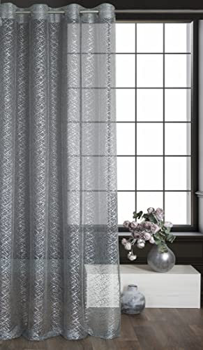 Eurofirany Amanda Rete con Occhielli-1 Pezzo. Tenda Semitrasparente, Tendaggi, Decorazioni per Interni di Soggiorno, Camera da Letto e Cucina, Argento, 140x250 cm