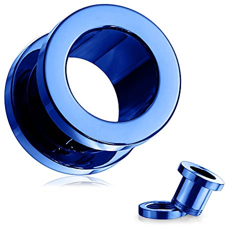 Monster Piercing 22mm Tunnels de Chair anodisés Bleus - Jauge d'oreille à vis - Bouchons en Acier Chirurgical - Bouchons et Tunnels - Vendus par pièce