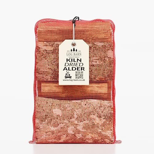 Log Barn Kiln-Dried Alder Hardwood Logs - Approx. 8kg (1 x 30L Net). Dry Firewood for Wood Burner, Grate, Fire Pit