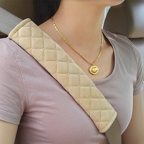 MIKAFEN Premium Gurtpolster im Zweierpack, Polsterung für Sitzgurt im Auto für mehr Komfort auf der Reise(Beige)