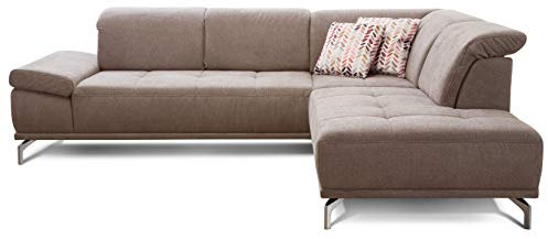 Cavadore Ecksofa Carly mit Federkern, L-Form Sofa mit Kopfteilfunktion und Sitztiefenfunktion im Design, 273 x 81 x 234, Webstoff hellbraun