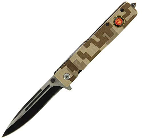 G8DS® Lock Knife mit Gürtelclip und Glasbrecher Einhandmesser Stiletto Camo Marines