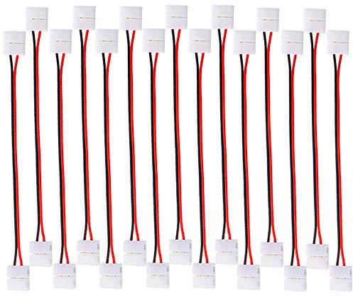 QitinDasen 15Pcs Professionell 2 Polig LED Lichtstreifen Schnellverbinder, 8mm Nicht-Wasserfest LED Eckverbinder, 3528 Einfarbig LED Lötfrei Steckverbinder