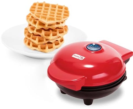 DASH Mini gaufrier pour individuels, paninis, pommes de terre rissolées et autres en déplacement, petit déjeuner, déjeuner ou collations, avec côtés anti-adhésifs, cœur rouge de 10,2 cm