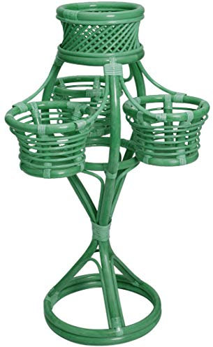 Korb-Outlet Blumenständer aus echtem Rattan/Blumensäule für Vier Pflanzen/Mehrfach Pflanzständer Ständer für Blumen (Grün)