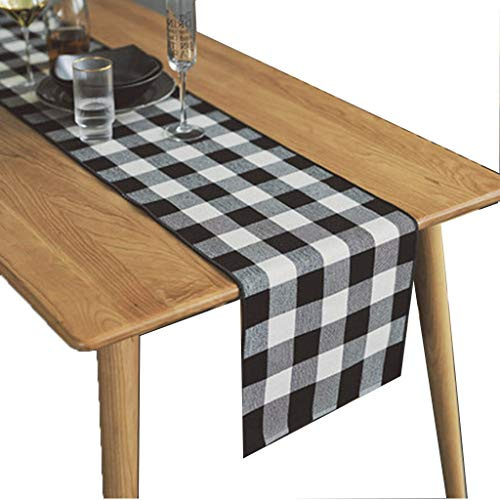 Chemin de table Coton et lin nordiques décoratifs Tableau Decor Simple nappe à carreaux noir et blanc (Size : 33 * 150cm)