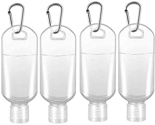 Hand Sanitiser Bottle with Clip x4 GENERISE 50ml Refillable Hand Sanitizer Bottles with Flip Top Lid & Hook Carabiner