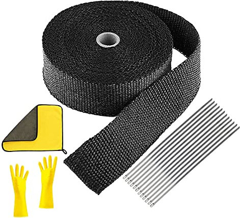 15M x 5CM Cinta Anticalorica para Escapes Moto, Alldo Cinta Aislante Negra Aislante Termico con 12 bridas + guantes+ automóvil