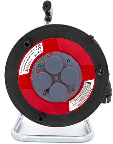 KOOP Elektro Gummi – Kabeltrommel Wasserfeste Verlängerungskabel mit 4 Steckdosen, Schuko IP44, stark und robust, für Außenbereich H05RR-F 3G1,5mm2 25M
