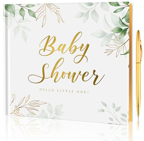 Baby Shower Guest Book for Games & Deractions with 56 Pages | 8.94 x 8.27 inches, Gold Foil Detailing