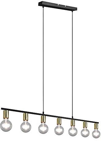 Reality Leuchten Pendelleuchte Vannes R30187008, Metall Schwarz/Messing Matt, Exkl. 7x E27