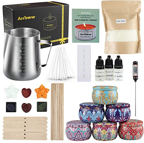 Arrinew Candle Making Kit,Valentines DIY Scented Candle Making Kit for Adults & Beginners, Soy Wax for Candle Making with Melting Pot, Jars, Soy Wax, Dyes, Wicks, Sticker, Thermometer, Fragrance Oils