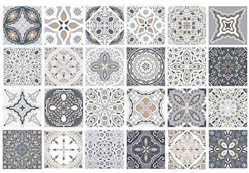 Ruolin Fliesenaufkleber Mosaik 24 Stück, PVC Fliesensticker Fliesen Folie, Selbstklebende Tapete Aufkleber Klebefolie, Wasserdicht Wandaufkleber, Fliesenfolie für Küche, Schrank, Möbel, Tisch 10x10 cm
