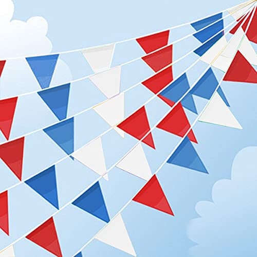 ZSNICE 80 Meter 262 Fuß Stoff Rot Weiß und Blau Wimpel Wimpel Banner Garten Dreieck Flaggen Party Dekorationen Festliche Girlanden für Ve-Tag Nationaltag Geburtstag Hochzeit Outdoor und Indoor, M