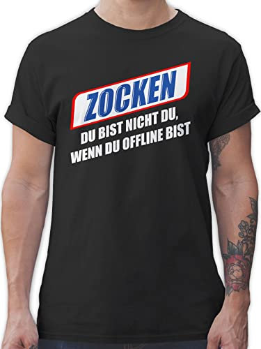 T-Shirt Herren - Nerd Geschenke - Zocken Du bist Nicht du wenn du offline bist weiß - S - Schwarz - pc Tshirt geekshirt zocker Gaming Shirt nerdige Shirts Gamer ich zocke für männer Gaming-Shirt