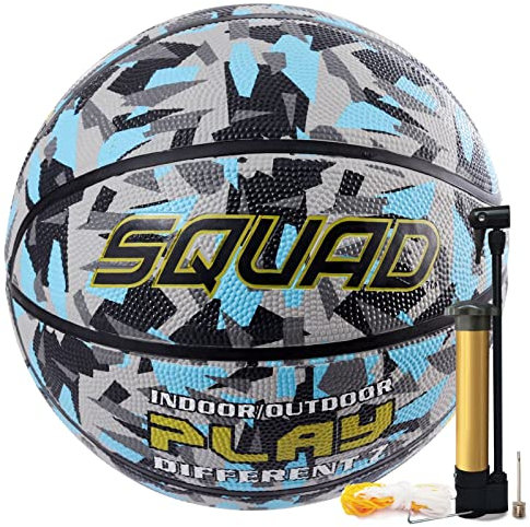 SQUAD Größe 7 Gummi Basketball - Indoor & Outdoor, Camouflage Design, Straßentraining für Erwachsene, Inklusive Pumpe und Nadel