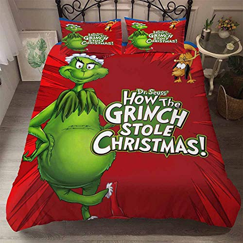 LISaINmAy The Grinch Rotierendes Bettbezug- Und Kissenbezug-Bettwäsche-Set Für Kinder (Doppelt(200x200cm),Grün 03)