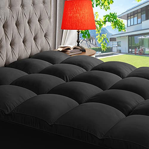 ABENE Matratzenauflage zur Linderung von Rückenschmerzen, extra dicke Matratzenauflage, weicher Matratzenschoner mit 20,3 cm - 53,3 cm tiefer Tasche, überfüllte Daunen-Alternativfüllung (Schwarz,