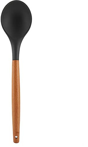 Silikonlöffel Lang, Silikonlöffel mit Holzgriff zum Kochen Silikon Küchenutensilien Kochlöffel Rührlöffel mit Loch Servierlöffel Kochblume Silikon, Antihaftbeschichtet für Kochen Backen Rühren
