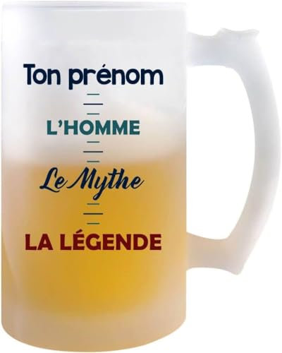 Chope de Bière Prénom Graduation homme mythe légende | Verre à bière pinte personnalisable Cadeau humour alcool original | Imprimé en France