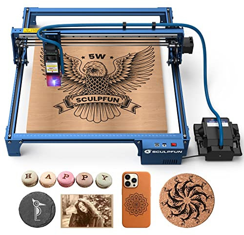 SCULPFUN S30 Laser Graviermaschine mit Automatischer Luftunterstützung, 0,06 * 0,06mm komprimierter Punkt, 2 in 1 Laserschneider und Graviermaschine, Erweiterbar auf 935x900mm Gravurfläche