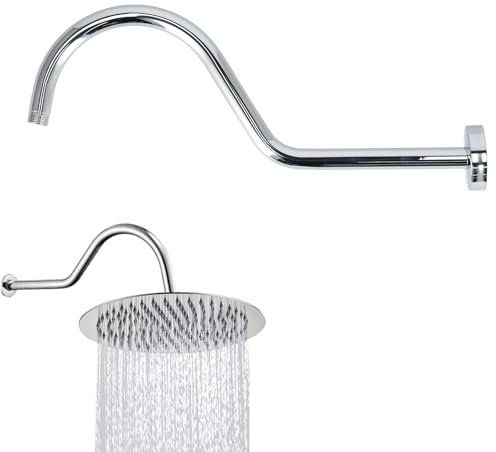 17 Inch S Shape Shower Head High Rise Extension Shower Arm and Flange Shower Pipe Extender(Silver)