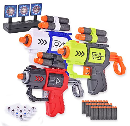 3-Pack Blaster Gun Spielzeug Guns, Weichschaum Dart Blaster Kompatibel mit Nerf Guns mit 10 Little Tumbler 1 Ziel 30 Pcs Weichschaum Darts Weihnachten Geburtstagsgeschenk für 3-8 Jahre Jungen Mädchen