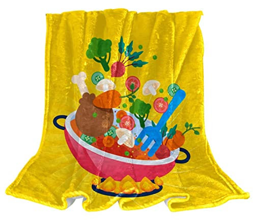 Lustiger Cartoon Vegrtables Kochtopf Gaskocher Fleece-Überwurf Decke für Couch Leicht Plüsch Fuzzy