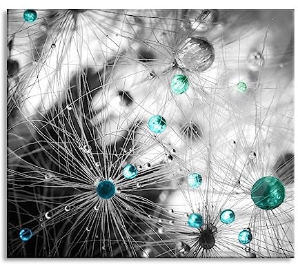 Wassertropfen auf Pusteblume Herdabdeckplatte & Spritzschutz aus Echtglas | Für Herd-Kochfelder | 60x52 cm