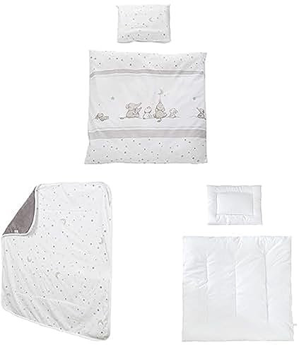 roba Babybettwäsche 80 x 80 cm - Sternenzauber Set 2 teilig Baumwolle + Babydecke Sternenzauber - 80 x 80 cm - Jerseydecke + indersteppbett - 80 x 80 cm + Kissen 40 x 35 cm - 4 Jahreszeiten
