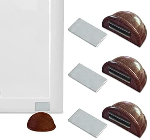 Fermaporta magnetico - Fermoporta da pavimento 4 pezzi - Fermaporte da terra adesivi - Blocca porta da pavimento marrone - Paracolpi porta (marron oscuro 4)