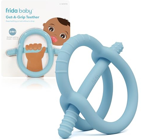Frida Baby Get-A-Grip BabyTeether for Teething Relief | 100% Food-Grade Silicone Teething Toys for Baby 0-6, 12, 18 Months Infant, BPA-Free, PVC-Free | Blue