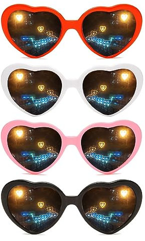 SSRDFU 4 PCS Occhiali a Forma di Cuore - Effetto 3D Occhiali da Sole a Forma di Cuore, Occhiali Divertenti per Feste di Carnevale, Bar, fuochi d'artificio, Bar, Discoteca