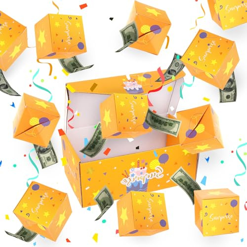Überraschungsbox, 12PCS Überraschungsgeschenkbox Explosionsbox Explosion Geschenkbox Gelb Lustige Spardose Konfettikarten für Kinder Freunde Familien Party Geburtstag