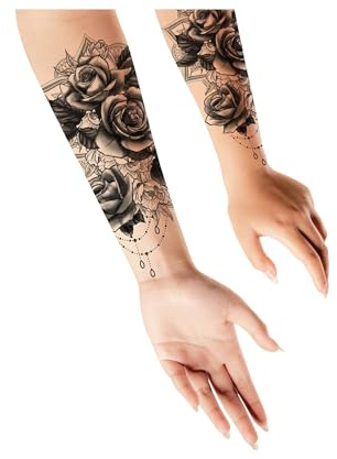 FIESTAS GUIRCA | Tattoo Rosen (14x30 cm) - Temporäres Make-up und FX - Perfekt für Rock- und Weltkultur-Kostüme zu Halloween und Karneval - Temporäre Tattoos für alle - Schwarz