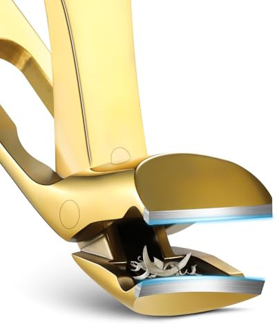 FVION Nagelknipser groß mit Gebogenem Kopf, Fußnagelknipser für Senioren dicke Nägel mit Nagelfänger, Zehennagelknipser Präzisions für Männer und Frauen (Gold)