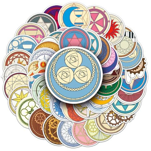 Bric Dodo 50 Stück Zauberstab Aufkleber Auto Laptop Telefon Gitarre Skateboard Motorrad Fahrrad Magic Circle Stickers Set Vinyl Wasserdicht Aesthetic Aufkleber für Jugendliche Kinder Erwachsene