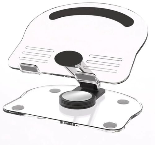 XIHAMA Soporte acrílico para Tablet con Base giratoria de 360 Grados, Plegable, Ajustable, Transparente, para Escritorio, para iPad/Pro/Air y Tableta con 4.7-13 Pulgadas Transparente (Negro)