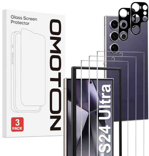 OMOTON für Samsung Galaxy S24 Ultra Panzer Schutz Glas, kompatibel mit Galaxy S24 Ultra Kamera Schutzfolie, Fingerabdrucksensor unterstützt, 3+2 Stück, Anti-Bläschen, 9H Härte Folie