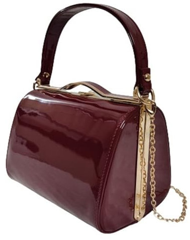 UShopUK Pochette a mano con manico superiore in pelle verniciata, per matrimoni, balli di fine anno, feste, serate, Borgogna, medium