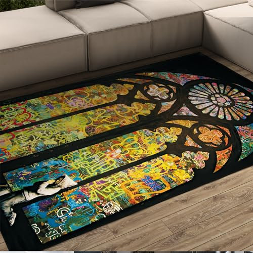 CIHCOHOME Graffiti-Kunst-Banksy-Teppich Mehrfarbig Glas Gebetsjunge Bodenmatte für Wohnzimmer dünn Vintage-Street-Art großer Kinderteppich 160x240cm