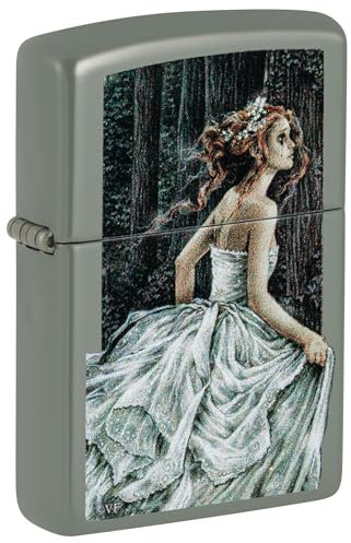 Zippo Windproof Lighter - Victoria Frances - Green Sage Finish with Colour Image - Refillable - Reusable - Windproof Design - Gift Box - Made in USA