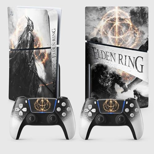 Aufkleber PS 5 Slim Eldenkreis, selbstklebend, PS 5 Deco, Konsole und Controller, Slim Disk Edition, Skin Malenia (2 Controller)